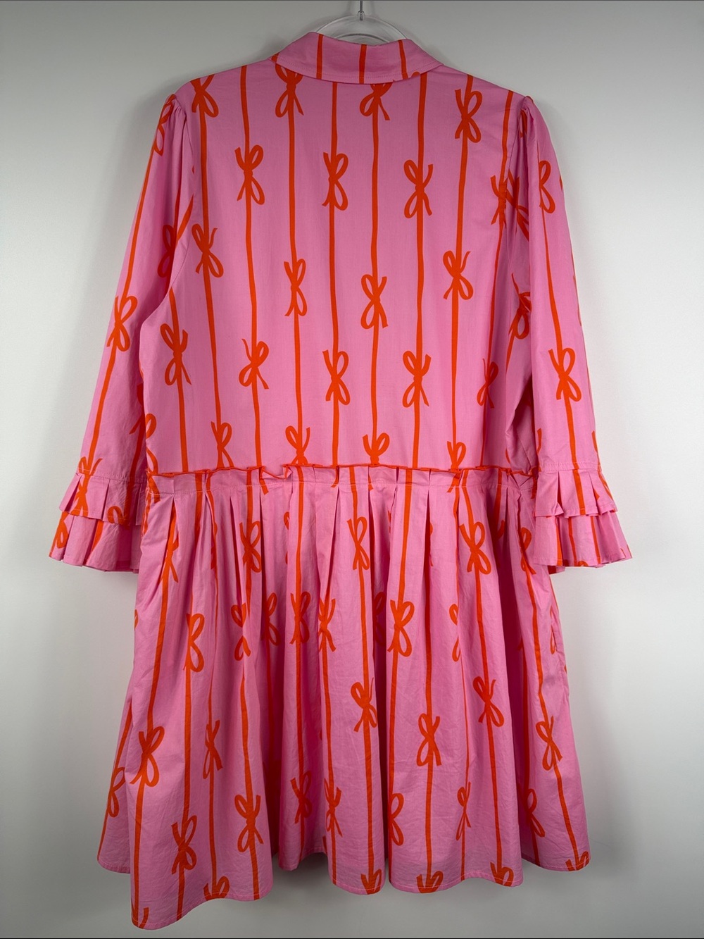 Ivy City Co Bowie Dress XL Pink Orange Bow Print Ruffle Sleeve Tiered Mini - Picture 8 of 9